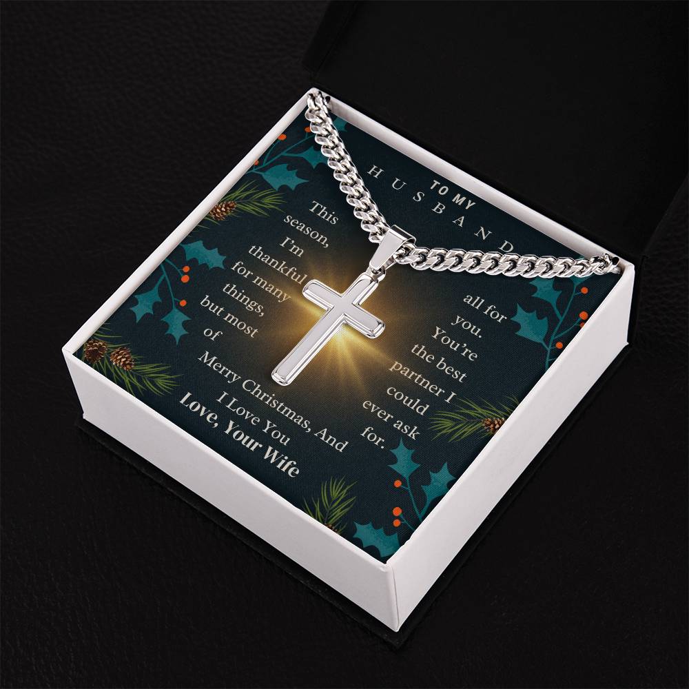 CHRISTMAS SPECIAL - To My Husband - Cuban Chain with Artisan Cross Necklace