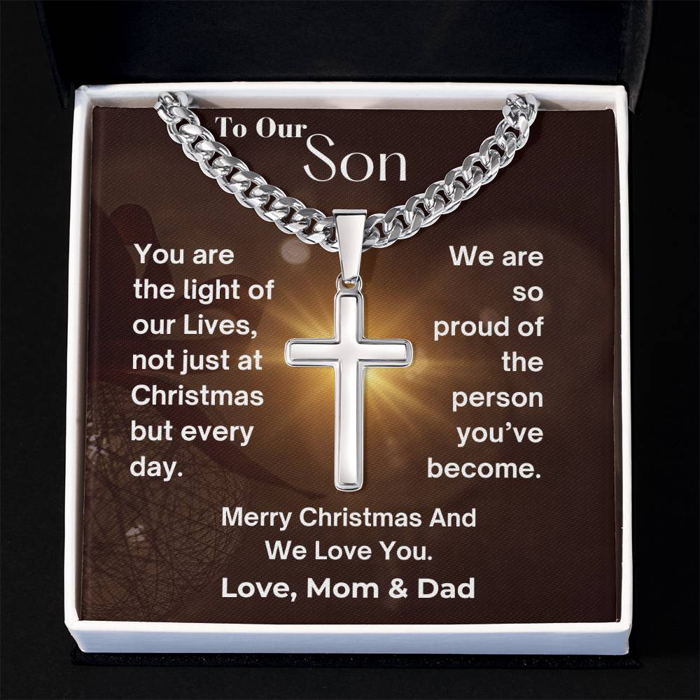 CHRISTMAS SPECIAL - To Our Son - Cuban Chain with Artisan Cross Necklace