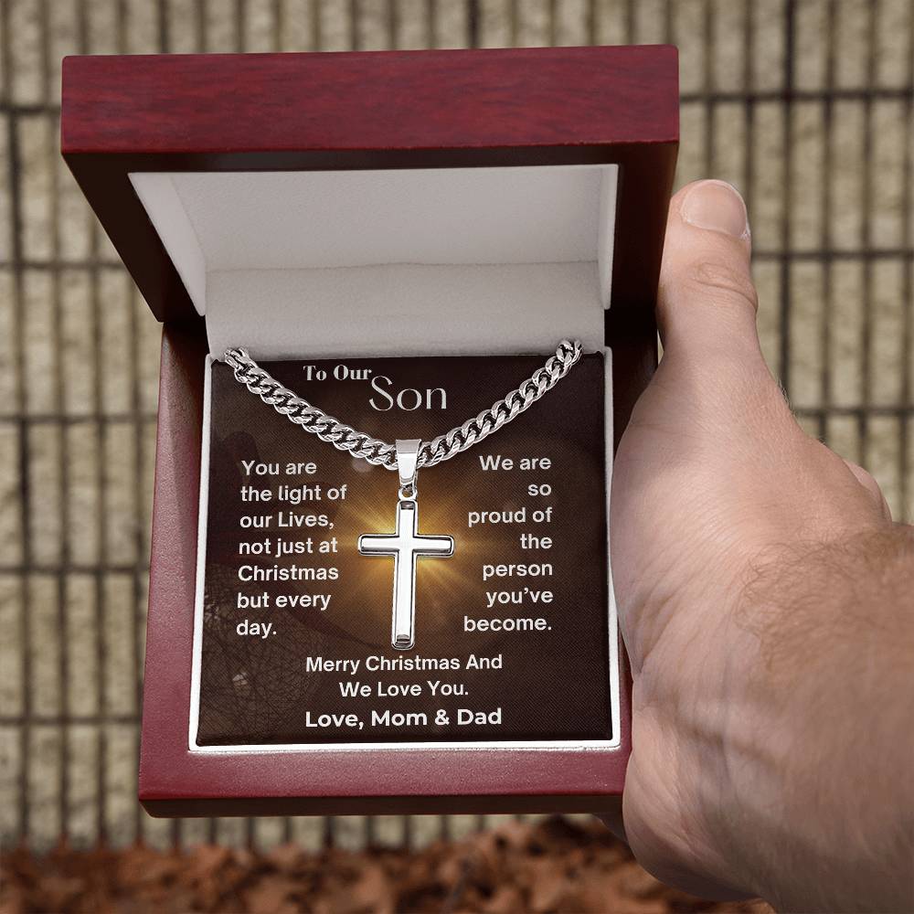 CHRISTMAS SPECIAL - To Our Son - Cuban Chain with Artisan Cross Necklace