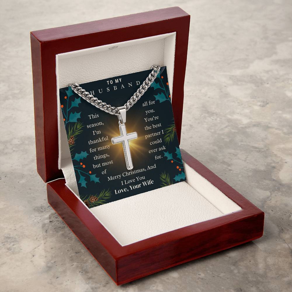 CHRISTMAS SPECIAL - To My Husband - Cuban Chain with Artisan Cross Necklace