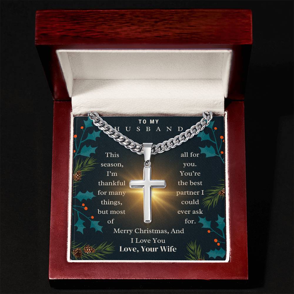 CHRISTMAS SPECIAL - To My Husband - Cuban Chain with Artisan Cross Necklace