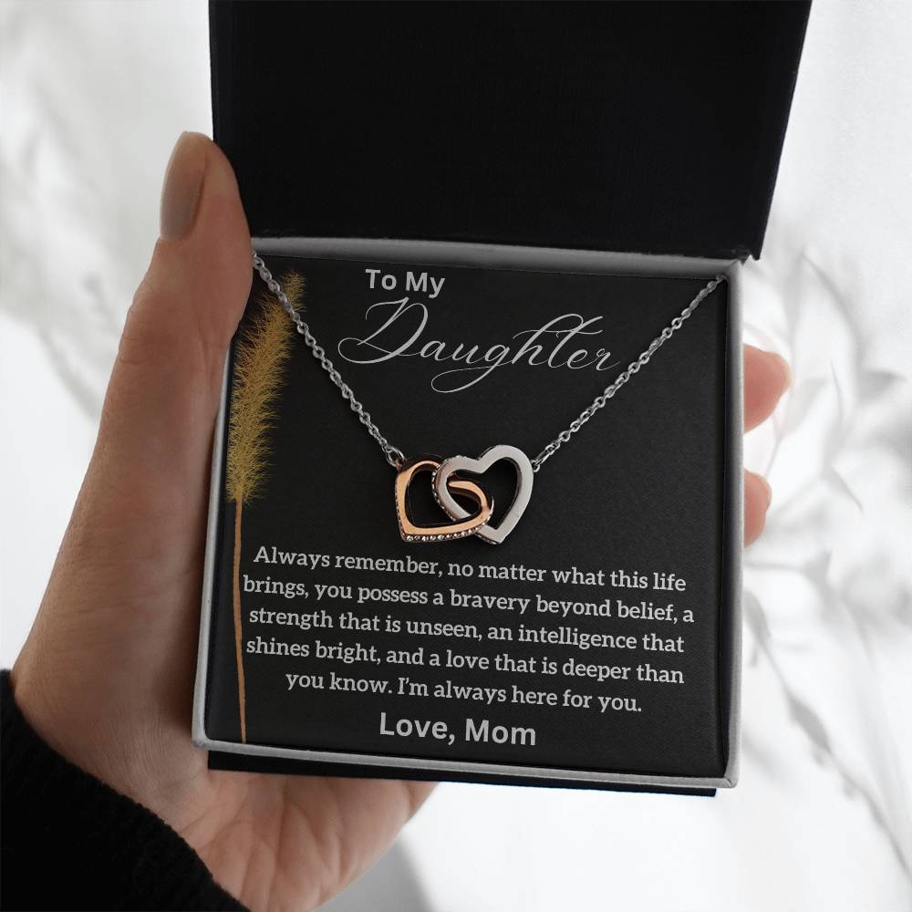 To My Daughter - Shines Bright - Interlocking Hearts Necklace