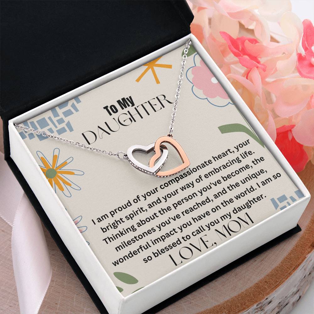 To My Daughter - Compassionate Heart - Interlocking Hearts Necklace