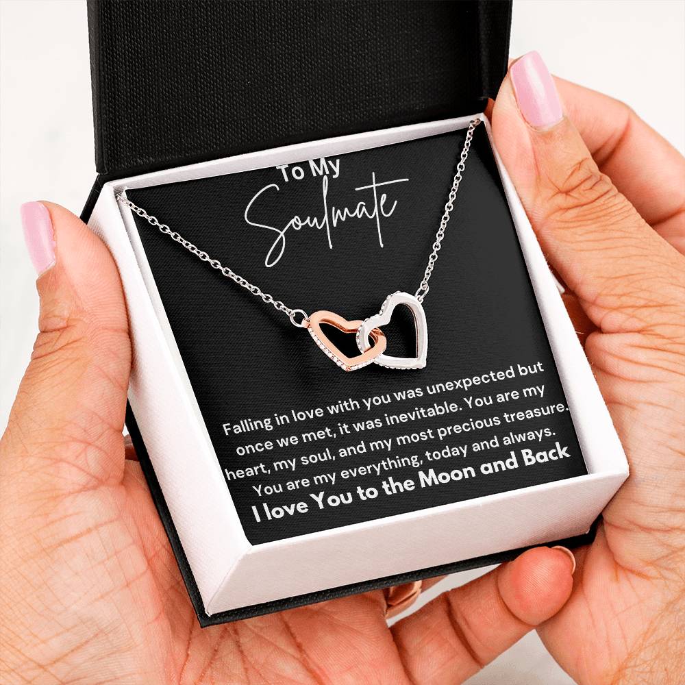 To My Soulmate - Falling In Love - Interlocking Hearts Necklace