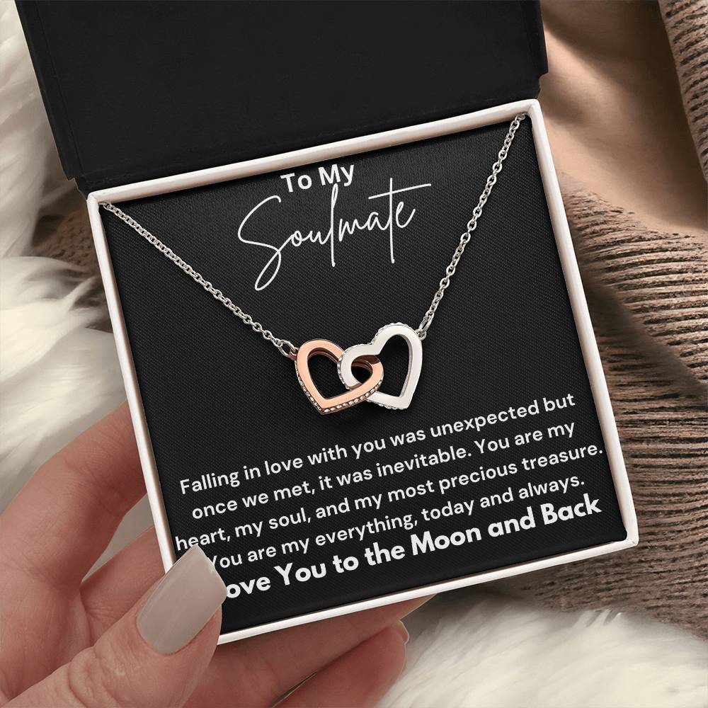 To My Soulmate - Falling In Love - Interlocking Hearts Necklace