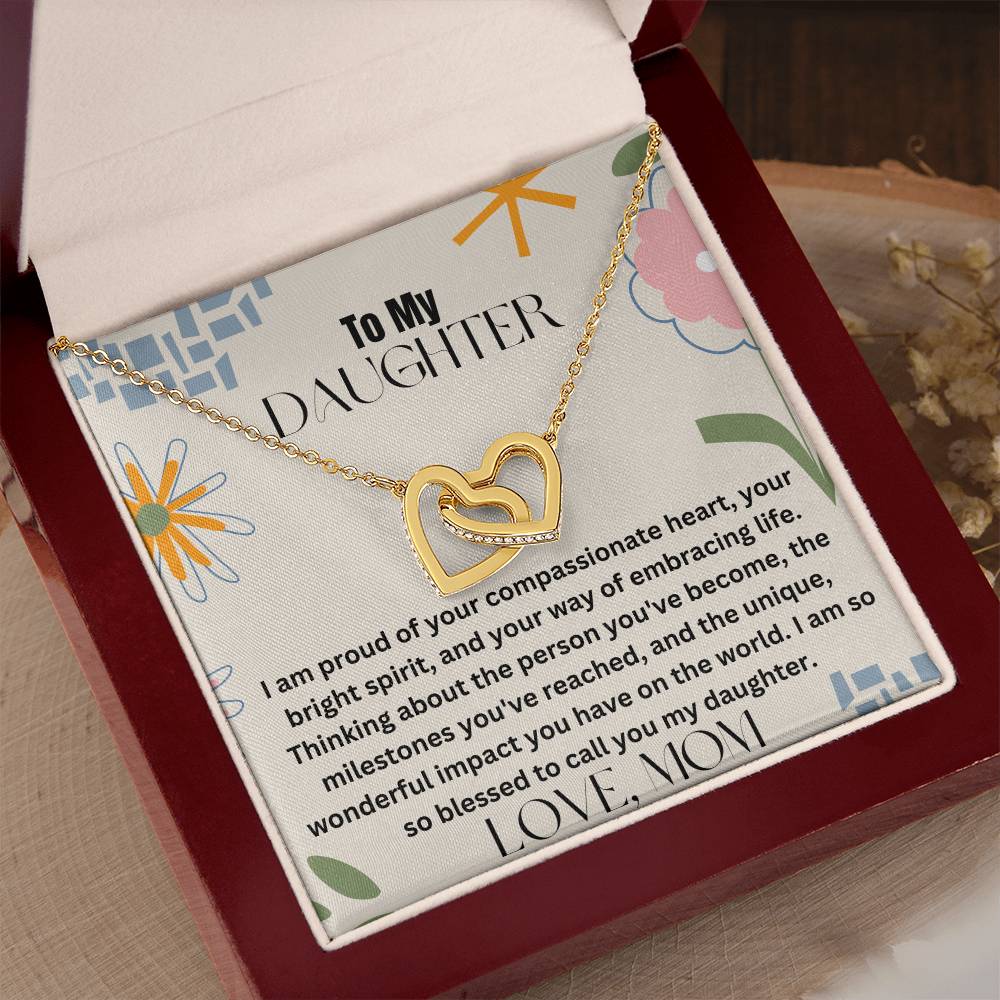 To My Daughter - Compassionate Heart - Interlocking Hearts Necklace