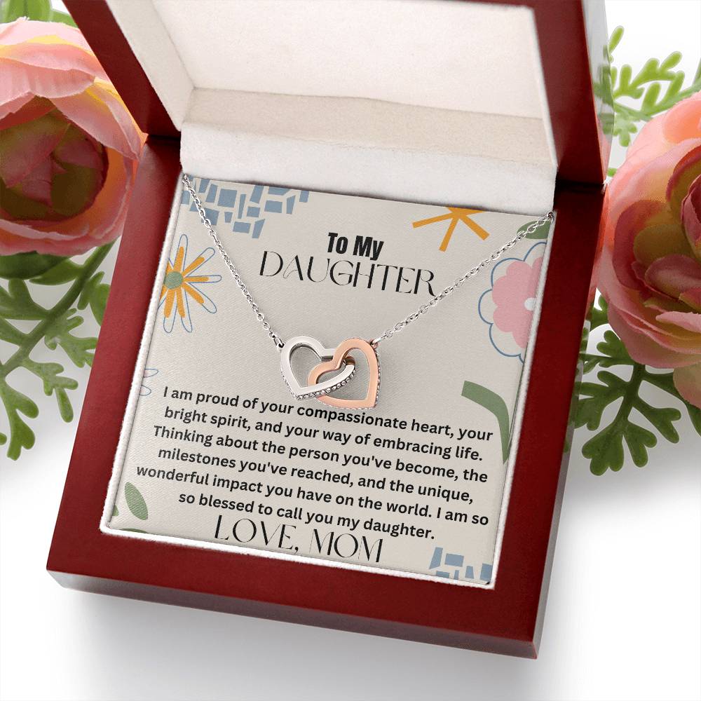 To My Daughter - Compassionate Heart - Interlocking Hearts Necklace