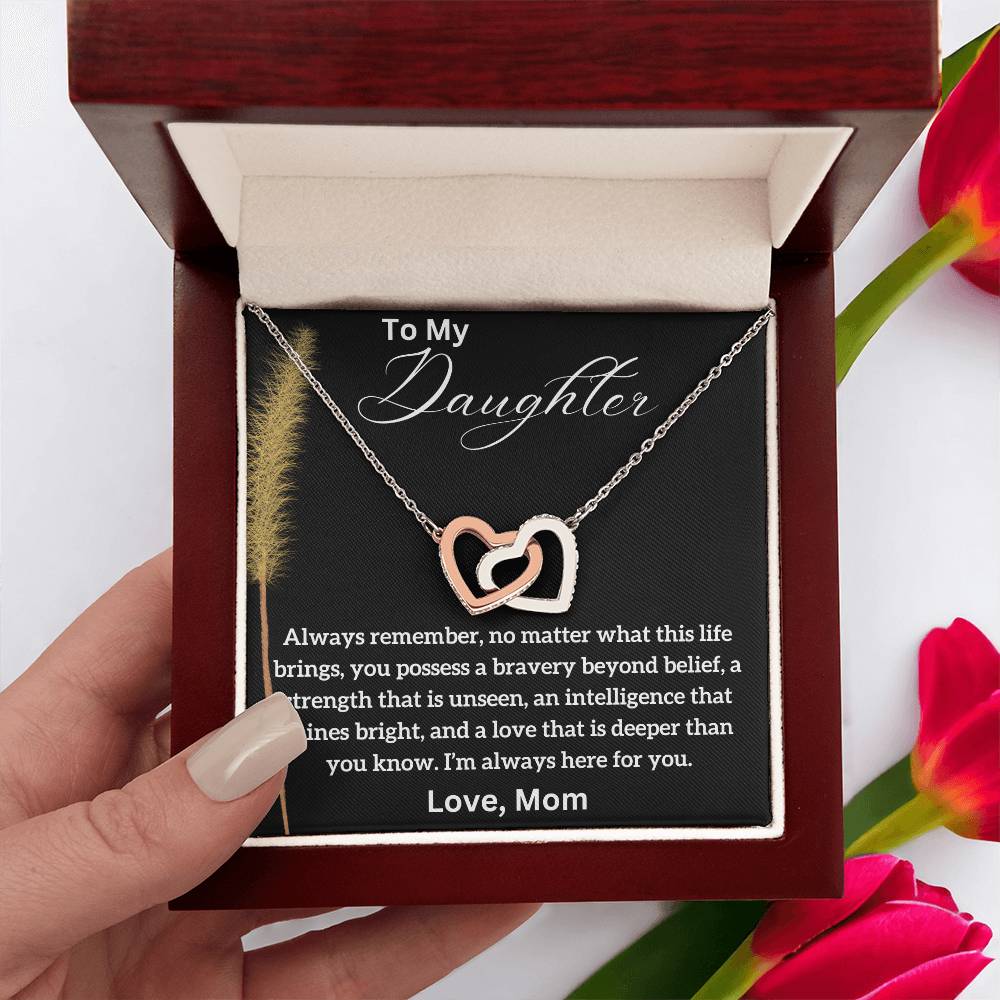 To My Daughter - Shines Bright - Interlocking Hearts Necklace