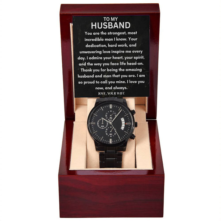 Black Chronograph Watch, Husband, Amazing offers