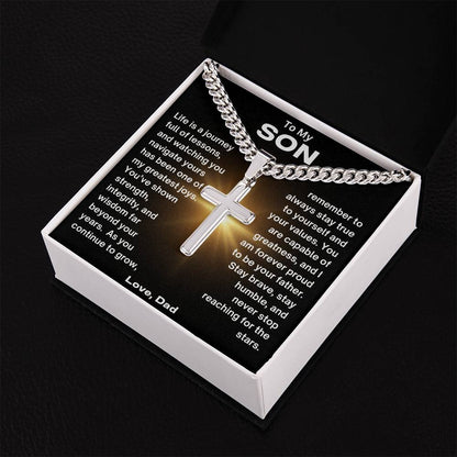 To My Son - Wisdom - Cuban Chain and Artisan Cross Necklace