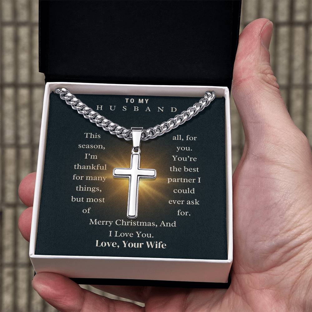 CHRISTMAS SPECIAL - To My Husband - Cuban Chain with Artisan Cross Necklace