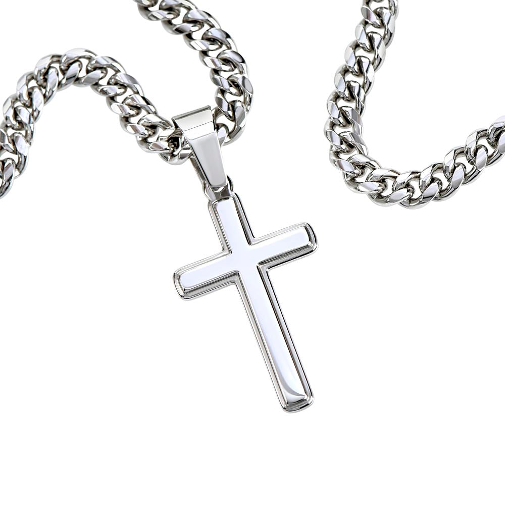 To My Husband - Mirror To My Soul - Cuban Chain with Artisan Cross Necklace