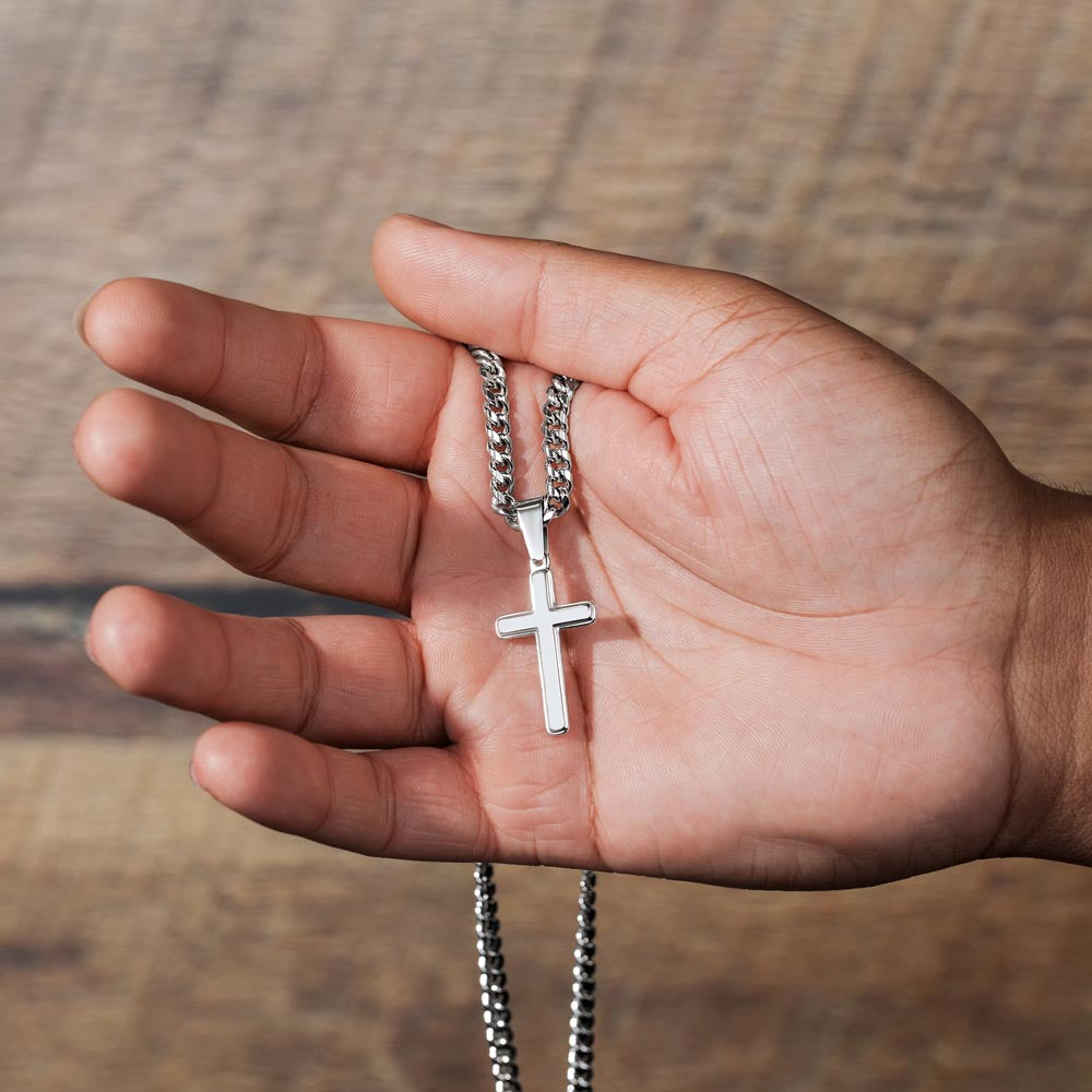 To My Son - Wisdom - Cuban Chain and Artisan Cross Necklace