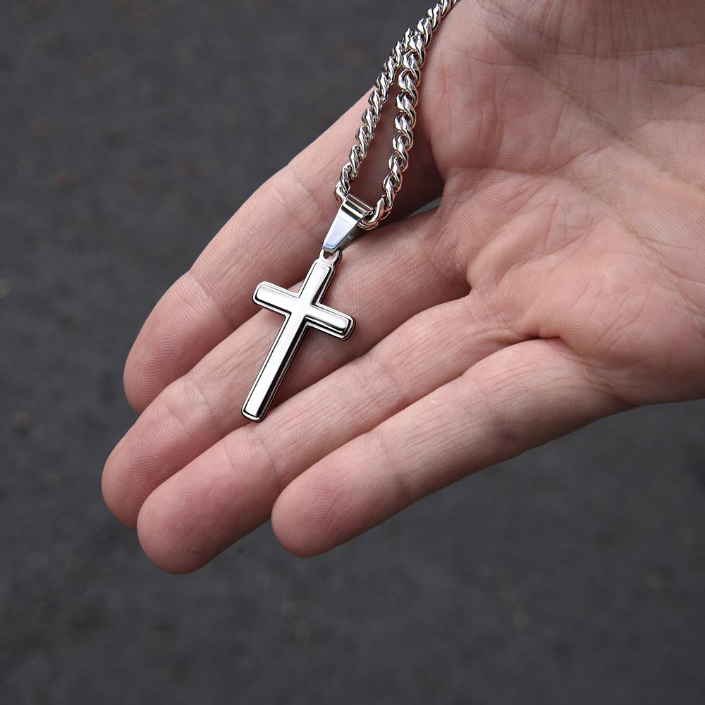 To My Son - Wisdom - Cuban Chain and Artisan Cross Necklace