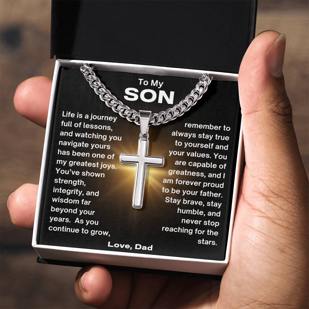 To My Son - Wisdom - Cuban Chain and Artisan Cross Necklace