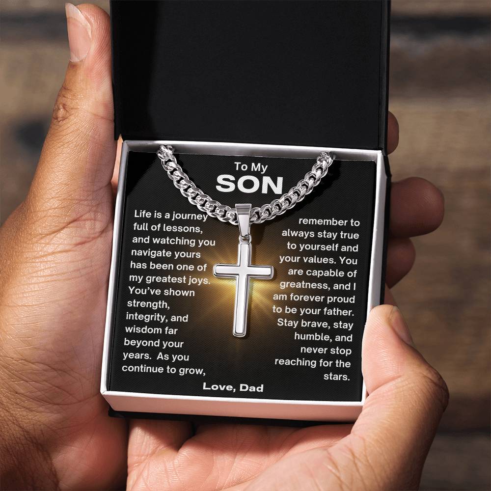 To My Son - Wisdom - Cuban Chain and Artisan Cross Necklace