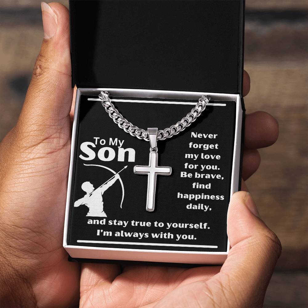 To My Son - Be Brave - Artisan Cross Necklace