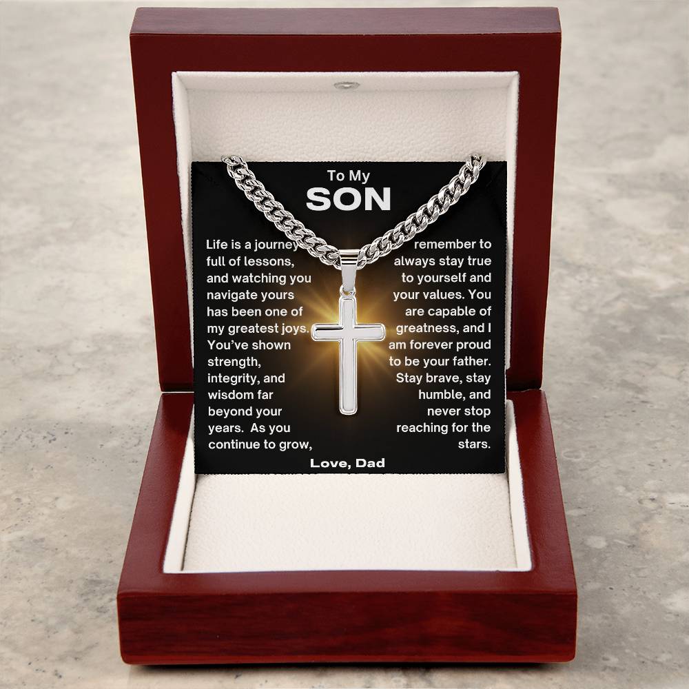 To My Son - Wisdom - Cuban Chain and Artisan Cross Necklace