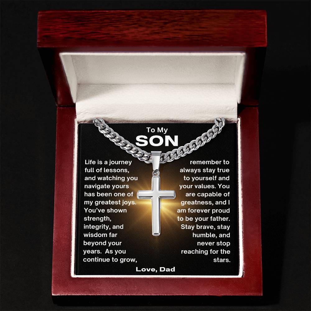 To My Son - Wisdom - Cuban Chain and Artisan Cross Necklace