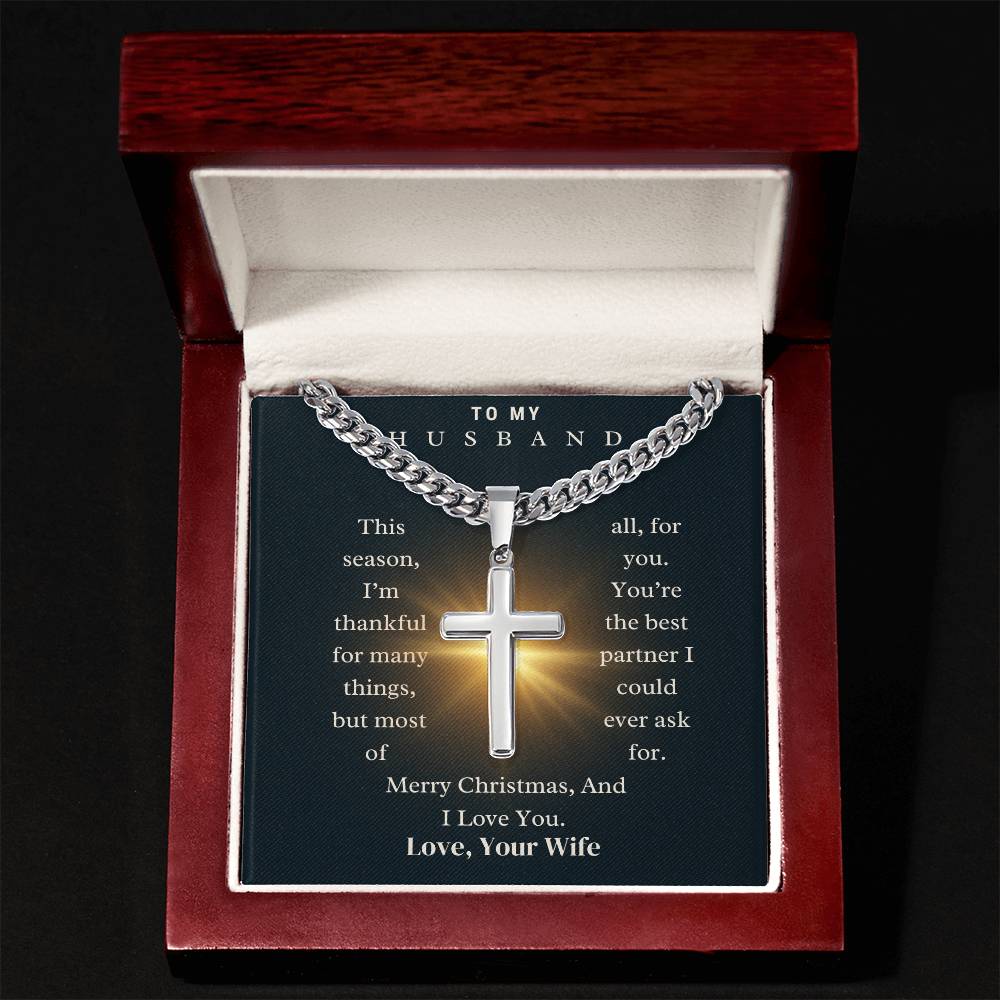 CHRISTMAS SPECIAL - To My Husband - Cuban Chain with Artisan Cross Necklace