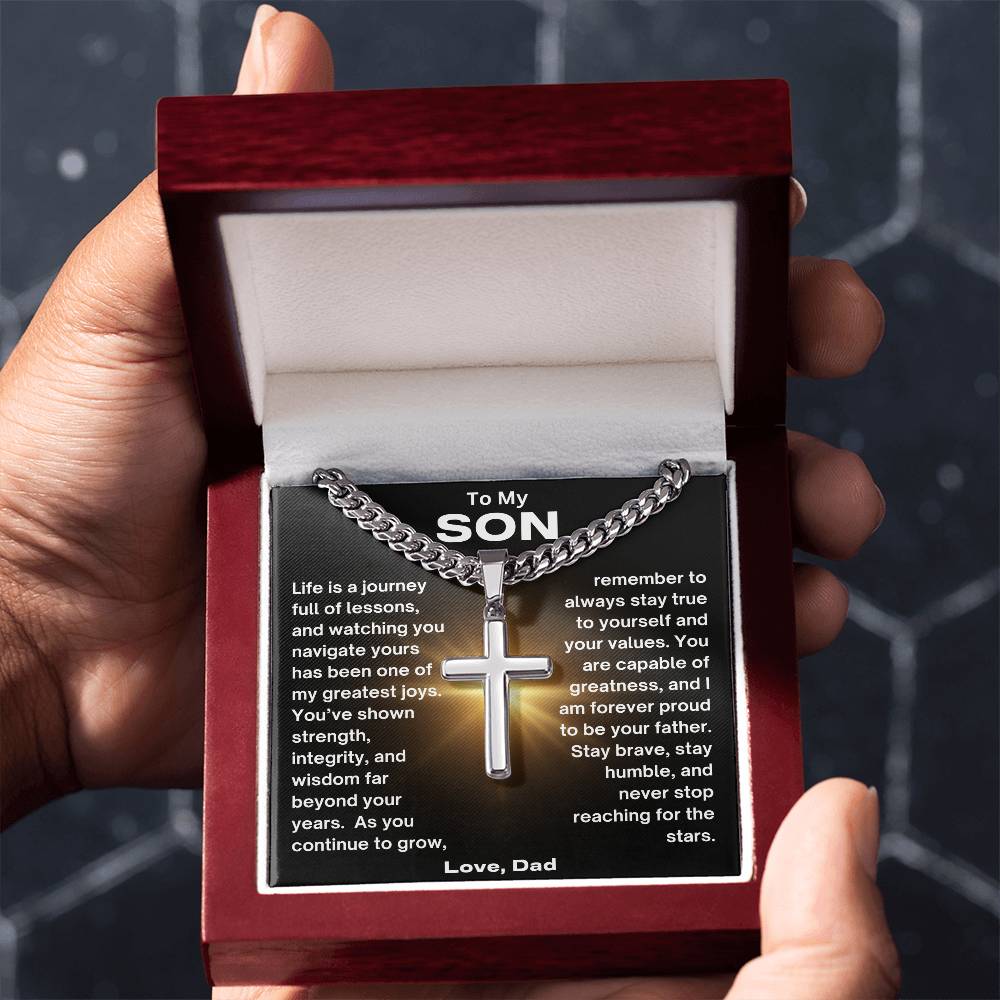 To My Son - Wisdom - Cuban Chain and Artisan Cross Necklace