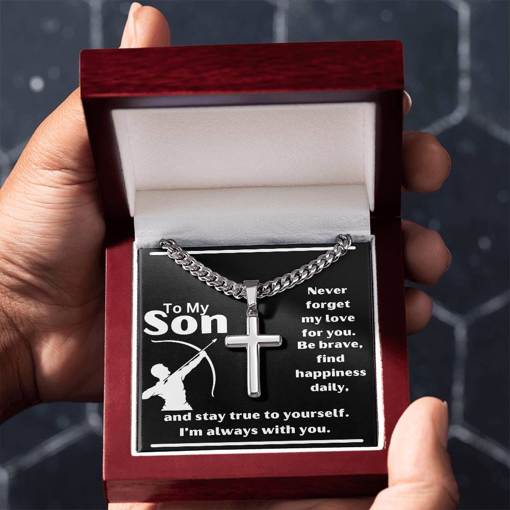 To My Son - Be Brave - Artisan Cross Necklace