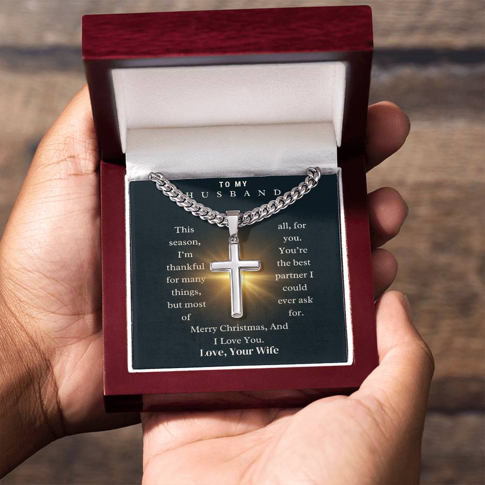 CHRISTMAS SPECIAL - To My Husband - Cuban Chain with Artisan Cross Necklace