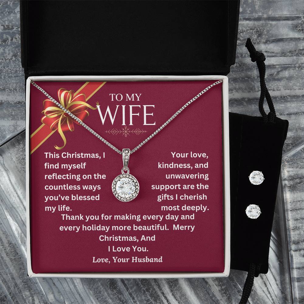 CHRISTMAS SPECIAL - To My Wife - Eternal Hope Necklace and Cubic Zirconia Earring Set