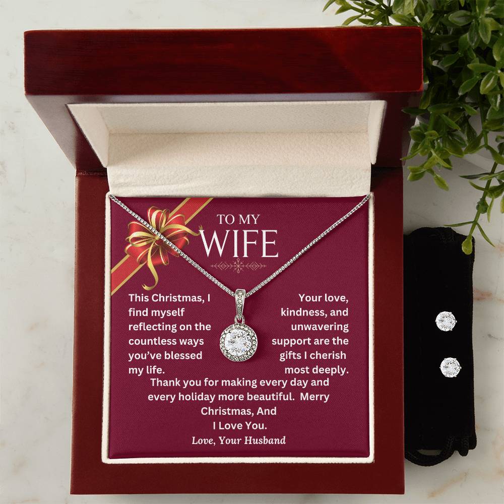 CHRISTMAS SPECIAL - To My Wife - Eternal Hope Necklace and Cubic Zirconia Earring Set