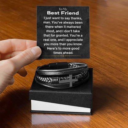 To My Best Friend - I Appreciate You - Cross Leather Bracelet