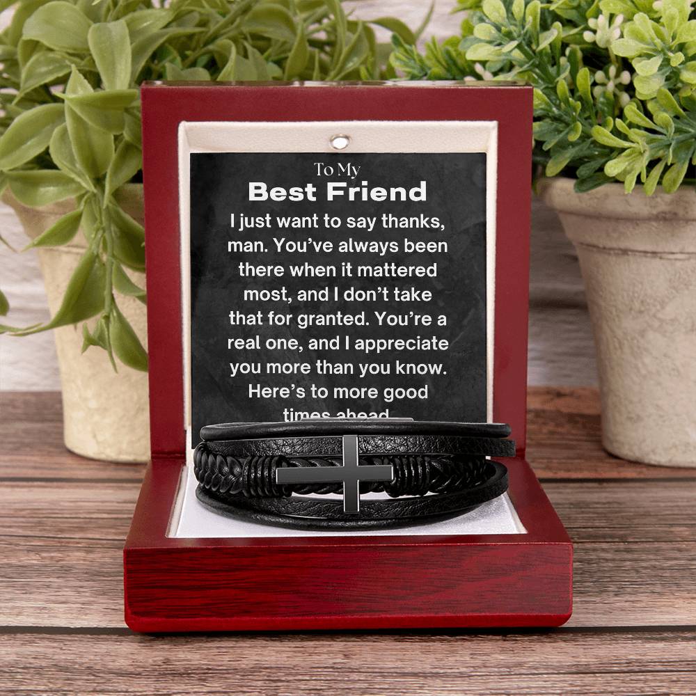 To My Best Friend - I Appreciate You - Cross Leather Bracelet