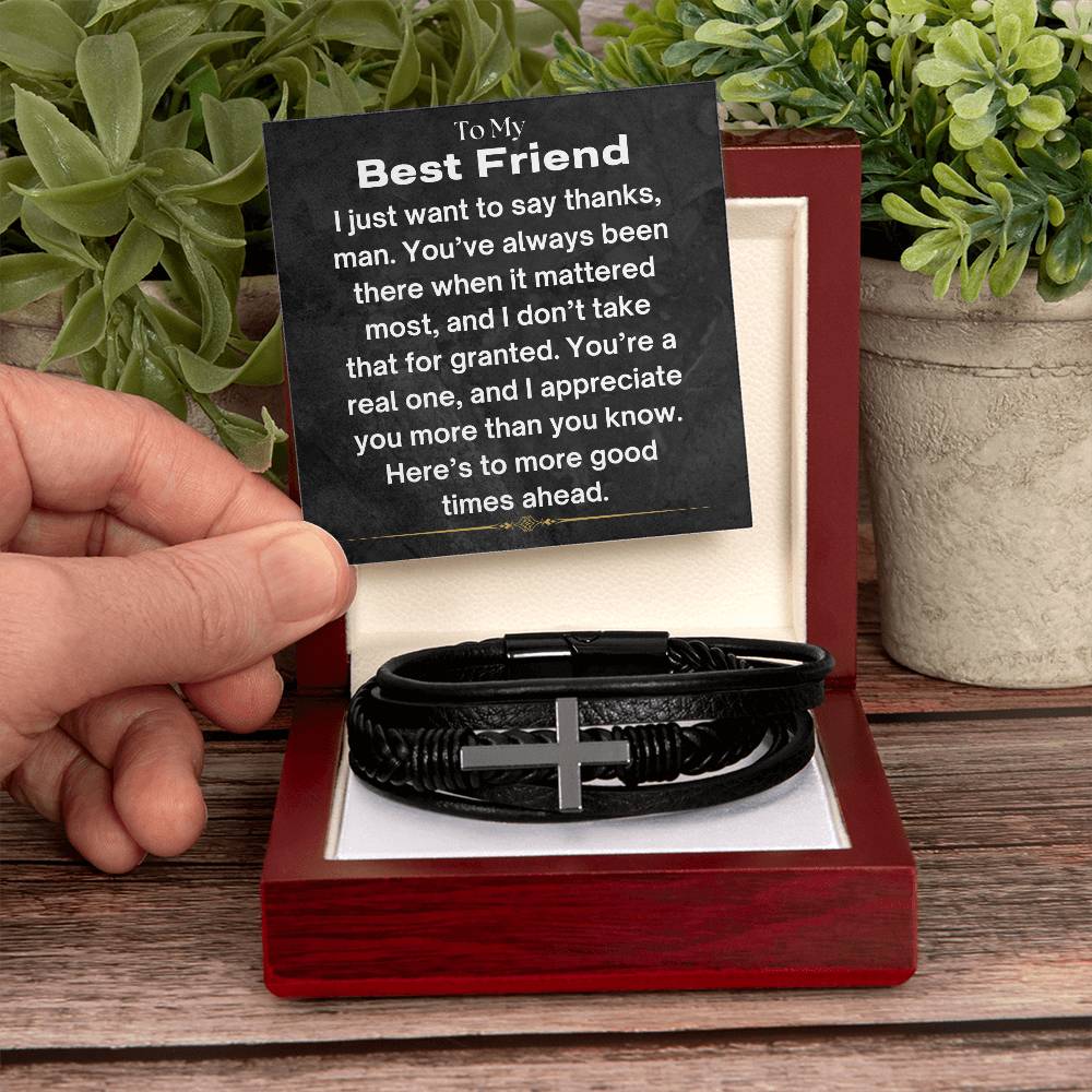 To My Best Friend - I Appreciate You - Cross Leather Bracelet