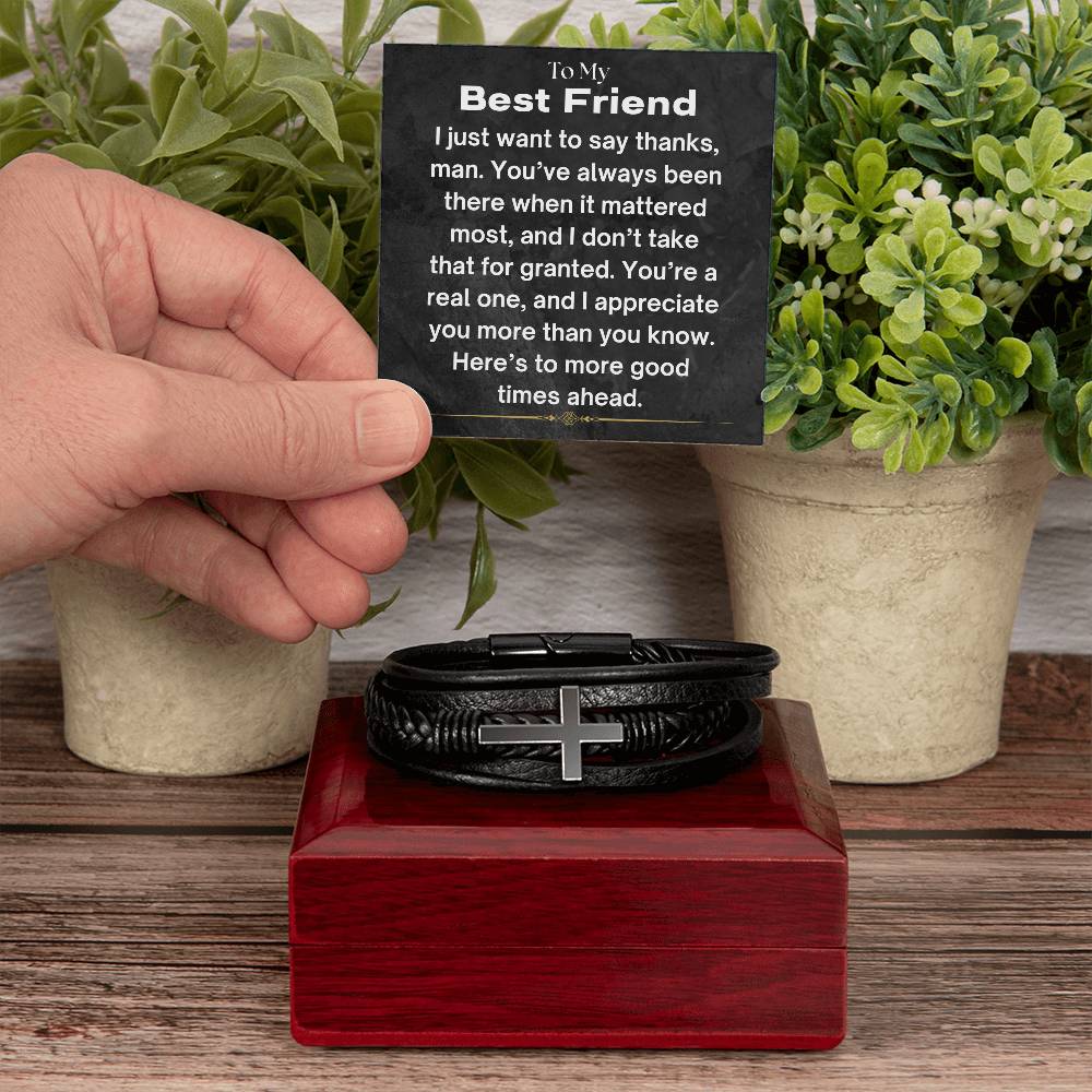 To My Best Friend - I Appreciate You - Cross Leather Bracelet