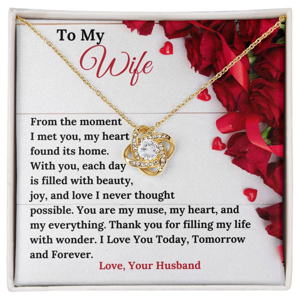 Valentines Day Special - To My Wife - Love Knot Necklace and Sweetest Devotion Bouquet