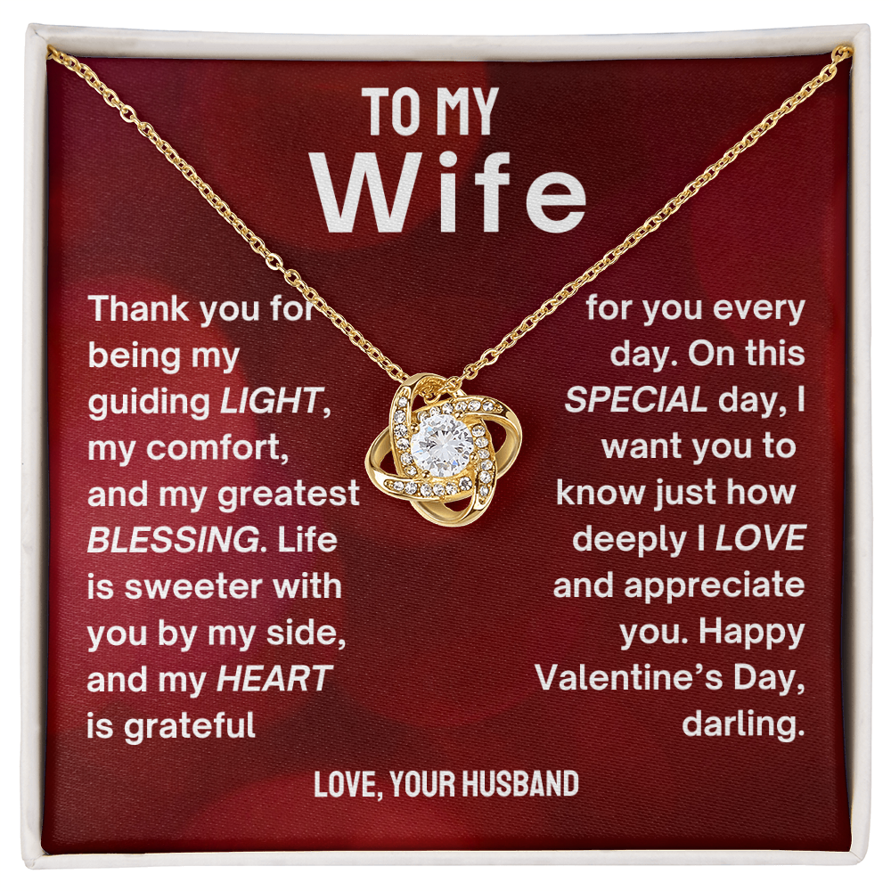 Valentines Day Special - To My Wife - Love Knot Necklace & Sweetest Devotion Flower Bouquet