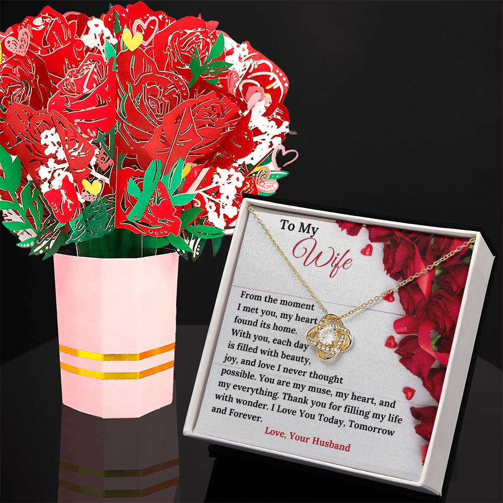 Valentines Day Special - To My Wife - Love Knot Necklace and Sweetest Devotion Bouquet