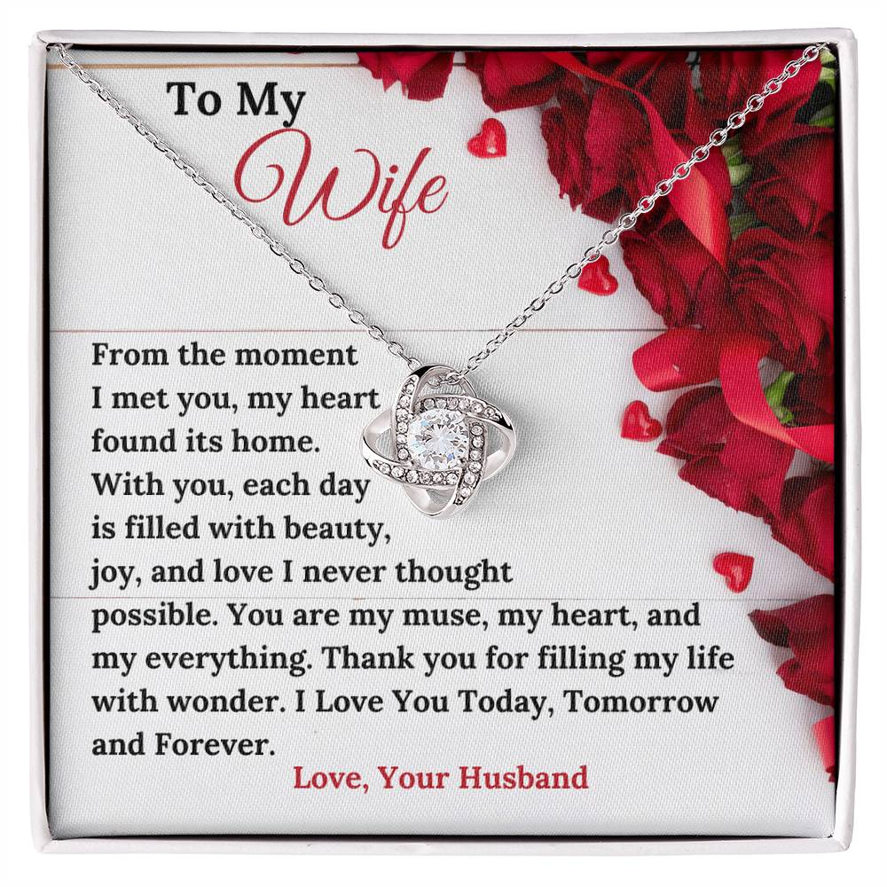 Valentines Day Special - To My Wife - Love Knot Necklace and Sweetest Devotion Bouquet