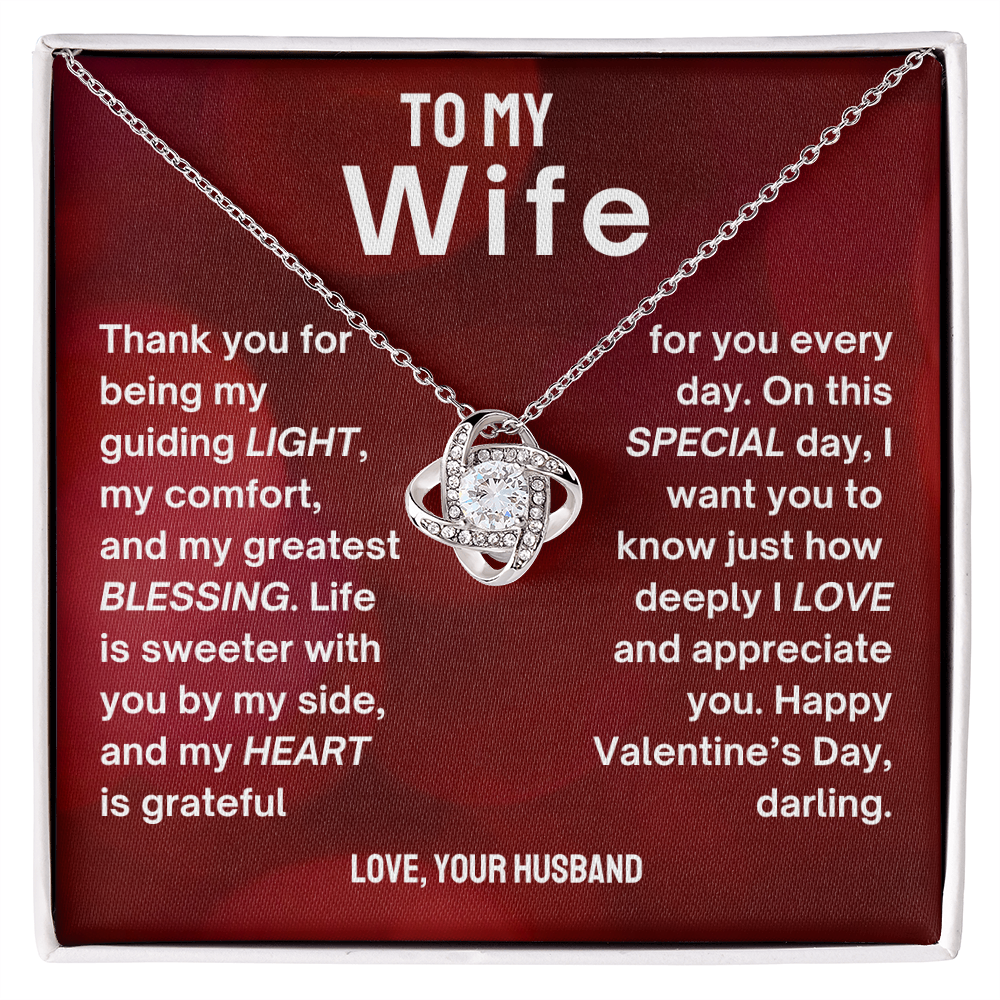 Valentines Day Special - To My Wife - Love Knot Necklace & Sweetest Devotion Flower Bouquet