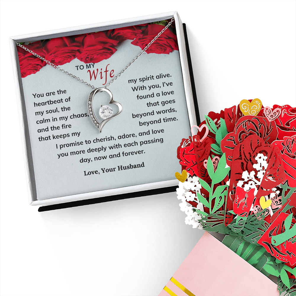 Valentines Day Special - To My Wife - Forever Love Necklace & Sweetest Devotion Flower Bouquet