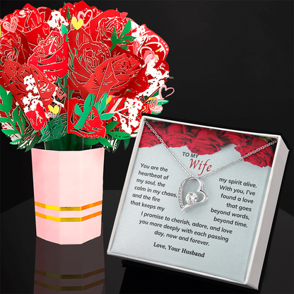 Valentines Day Special - To My Wife - Forever Love Necklace & Sweetest Devotion Flower Bouquet