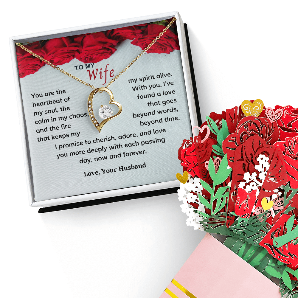 Valentines Day Special - To My Wife - Forever Love Necklace & Sweetest Devotion Flower Bouquet