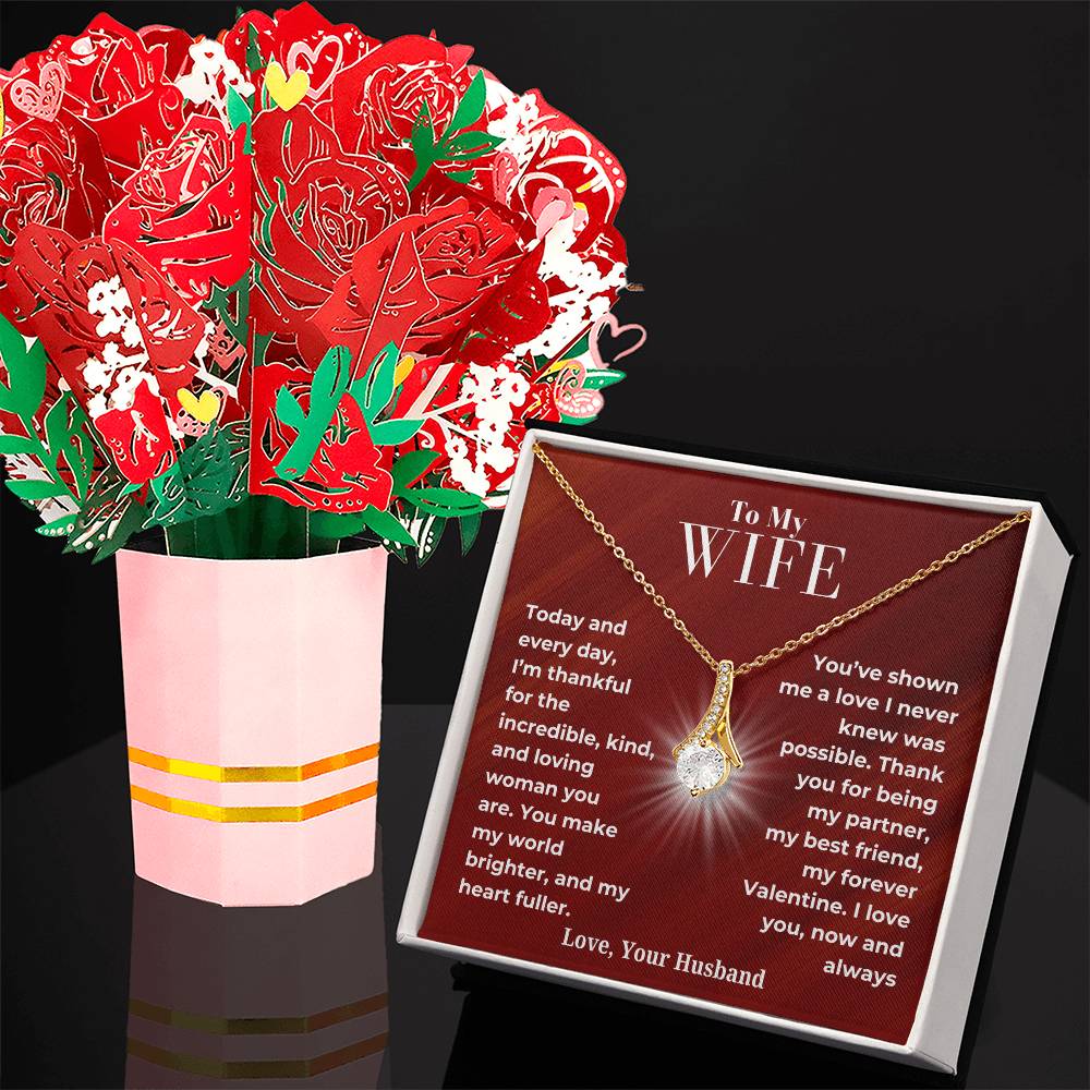 Valentines Day Special - To My Wife - Alluring Beauty Necklace and Sweetest Devotion Bouquet